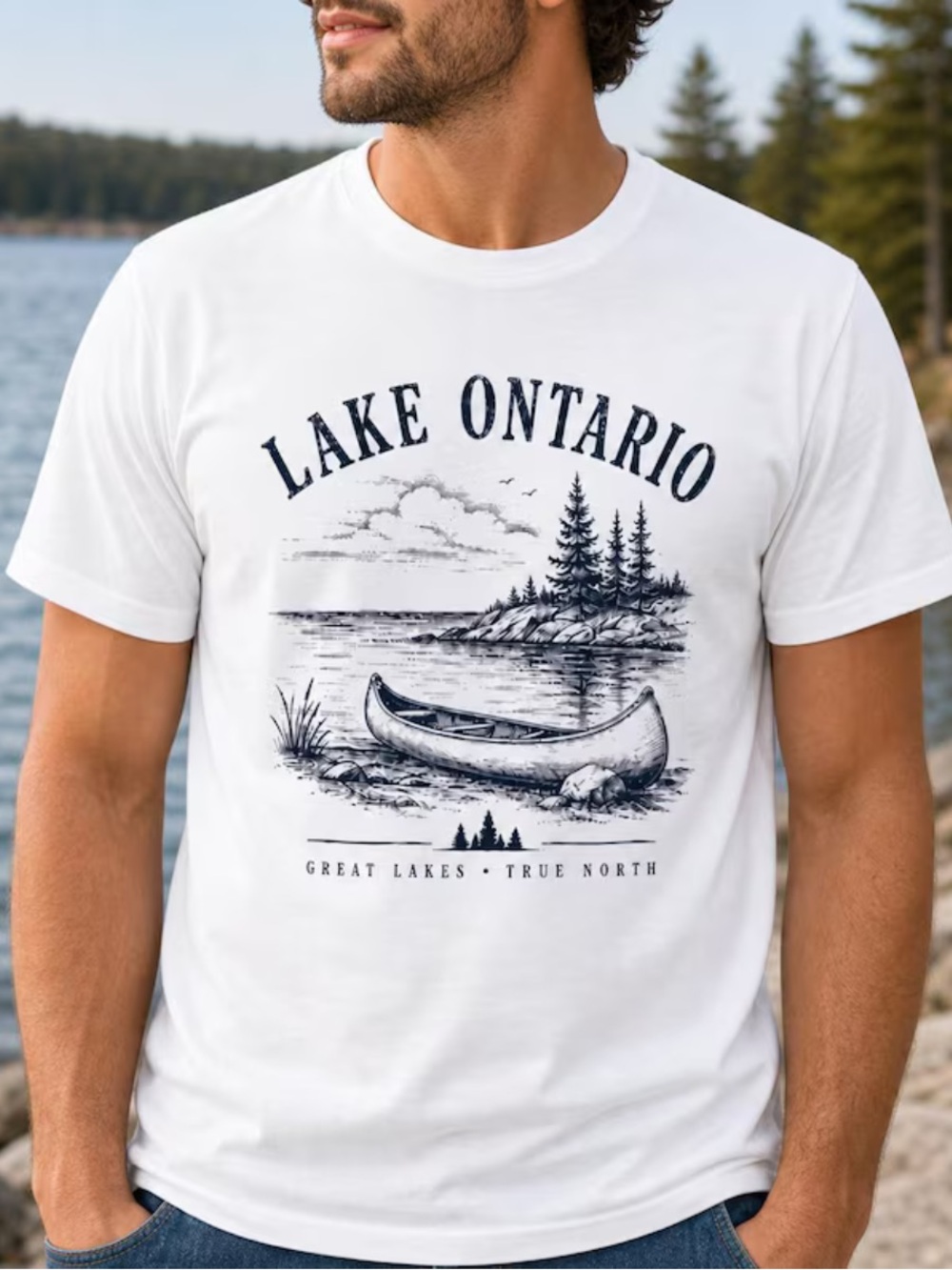 Lake Ontario Graphic Tee, Classic Gildan White Men's Shirt